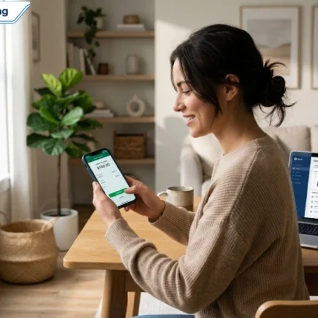 Person using a mobile banking app to send an instant transfer with routing and account number