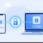 Illustration showing Google Password Manager syncing passwords securely across phone and laptop