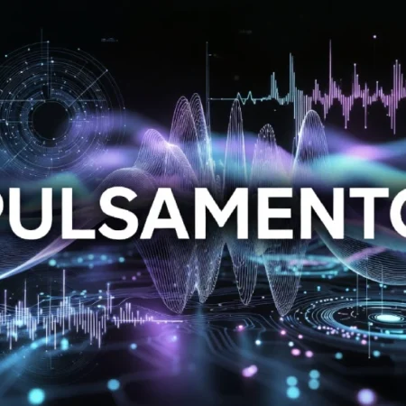Pulsamento concept showing rhythmic pulse waves, heartbeat signals, vibrations, and digital technology patterns.