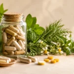 Herpesyl supplement bottle with natural herbal ingredients on a neutral background
