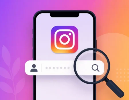 Illustration of a smartphone showing an anonymous Instagram profile search, representing how InstaNavigation works
