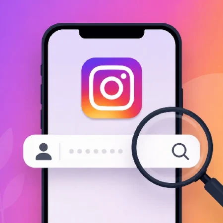 Illustration of a smartphone showing an anonymous Instagram profile search, representing how InstaNavigation works