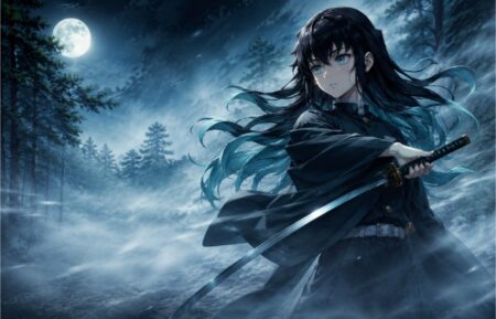 Muichiro Tokito, the Mist Hashira from Demon Slayer, holding his Nichirin sword in mist