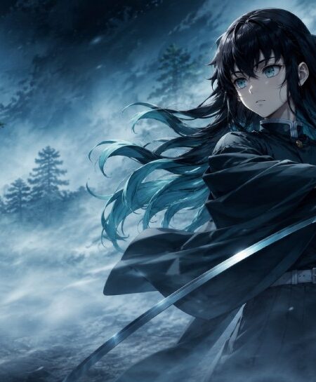 Muichiro Tokito, the Mist Hashira from Demon Slayer, holding his Nichirin sword in mist