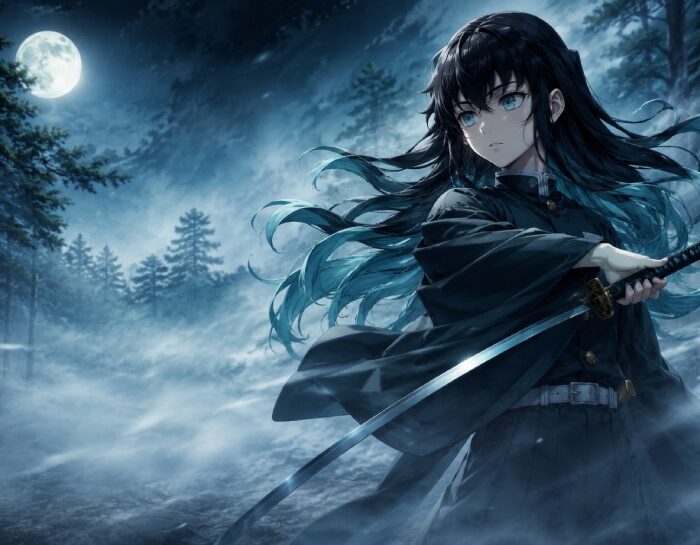 Muichiro Tokito, the Mist Hashira from Demon Slayer, holding his Nichirin sword in mist