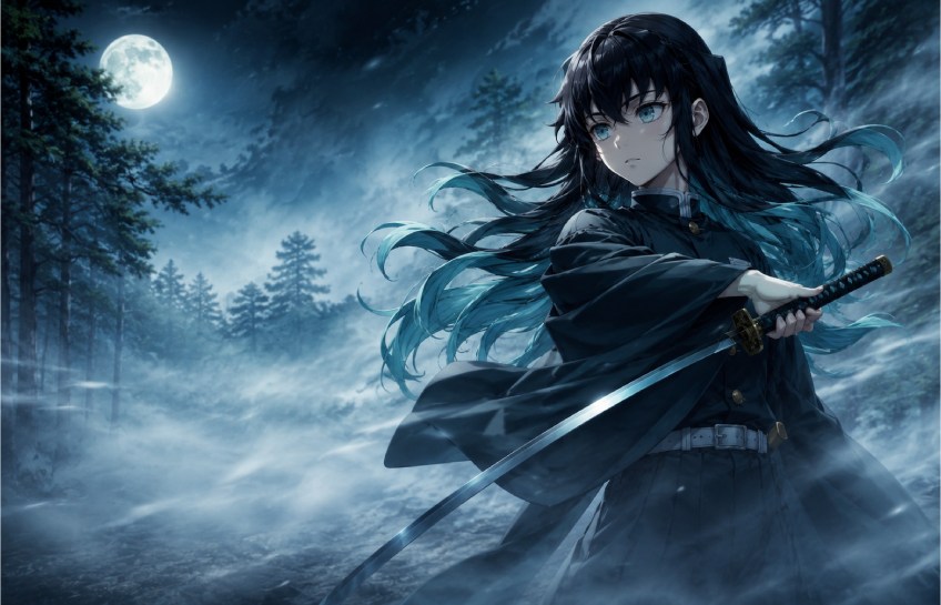 Muichiro Tokito, the Mist Hashira from Demon Slayer, holding his Nichirin sword in mist